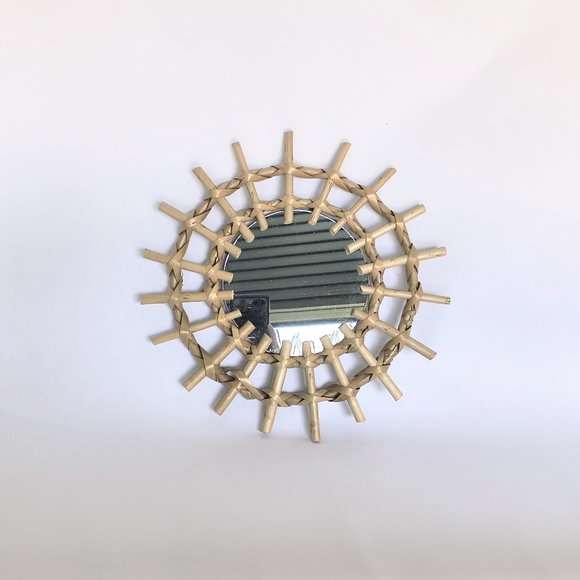 BOHO Natural Bamboo Rattan Sunburst Wall Mirror 11" Round - Picture 4 of 6